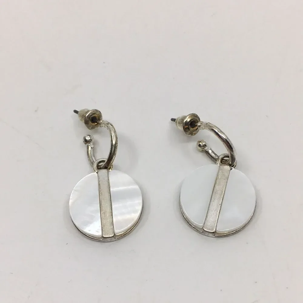 Caracol Silver Tone and White Shell Hoop Earrings